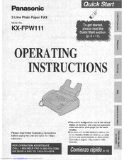 Panasonic KX-FPW111 Operating Instructions Manual
