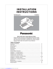 Panasonic Whisper Green-Lite FV-08VKL1 Installation Instructions Manual