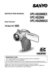 Sanyo HD2000 - LCD Projector - 7000 ANSI Lumens Instruction Manual