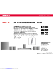 Magnavox MRD130 - Dvd Home Theatre System Specifications