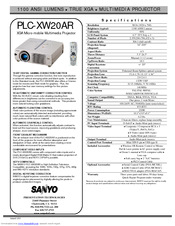 Sanyo PLC-XW20AR Specification Sheet