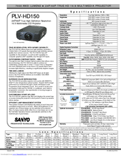Sanyo PLV-HD150 Specifications