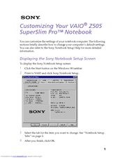 Sony VAIO PCG-Z505HS Supplementary Manual