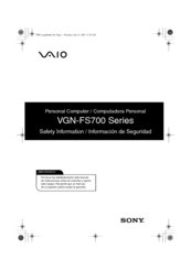 Sony VAIO VGN-FS780W Safety Information Manual
