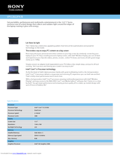 Sony VPCCB22FX Specifications