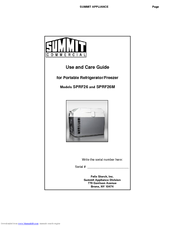 Summit SPRF26 Use And Care Manual