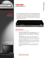 Toshiba HD-A3 - HD DVD Player Specifications