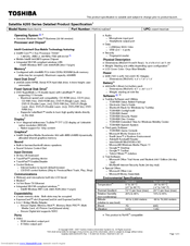 Toshiba PSAFCU-00F009 Specifications