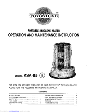 Toyostove KSA-85 Operation And Maintenance Instructions