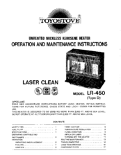 Toyostove LR-450 Type D Operation And Maintenance Instructions
