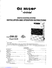 Toyotomi OM-22 Type A Installation And Operation Instructions Manual