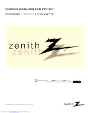 Zenith HealthView H20F50DT Installation And Operating Manual, Warranty