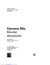 Kenmore 204101 - Elite 56 oz. Stand Blender Use And Care Manual