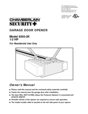 Chamberlain Security+ 9200-2K Owner's Manual