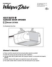 Chamberlain Whisper Drive Security+ 257858 Owner's Manual