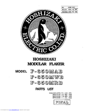 Hoshizaki F-650MRB Parts List