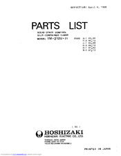 Hoshizaki IM-212U-21 Parts List