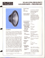Altec Lansing 921-8A LF SPEAKER Manual