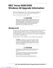 NEC VERSA 550D WINDOWS 98 - UPGRADE INFORMATION Manual