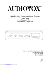 Audiovox CDA-475 Instruction Manual
