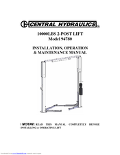 Central Hydraulics 94780 Installation, Operation And Maintenance Manual