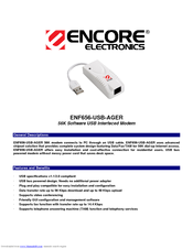 Encore ENF656-USB-AGER Features And Benefits