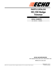 ECHO HC-150 HEDGE TRIMMER - PARTS CATALOG SERIAL NUMBER 10001001-10999999 Parts Catalog