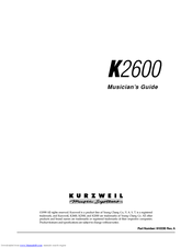 KURZWEIL K2600 - MUSICIANS GUIDE REV A PART NUMBER 910330 Safety Instructions