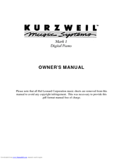 KURZWEIL MARK I DIGITAL PIANO Owner's Manual