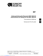 DURKOPP ADLER 367 - INSTRUCTIONS FOR FITTING FOR KIT 0367 595144 Instructions Manual