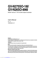 Gigabyte NVIDIA GeForce GTX 275 User Manual