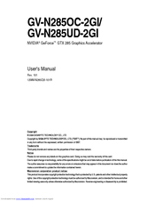 Gigabyte NVIDIA GeForce GTX 285 User Manual