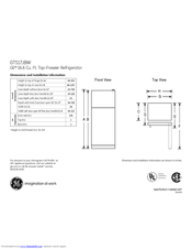 GE GTS17JBWBB - 16.6 cu. Ft. Top-Freezer Refrirator Dimensions And Installation Information