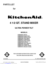 KitchenAid KSM95WH - 4.5-QT. Ultra Power Stand Mixer Parts List