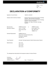 Garmin GPS 18x Series Declaration Of Conformity