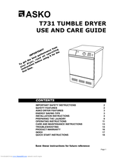 Asko T731 Use And Care Manual