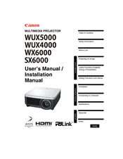 Canon REALiS WX6000 D Pro AV User And Installation Manual