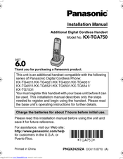 Panasonic KXTGA750 - DIGITAL CORDLESS HANDSET Installation Manual
