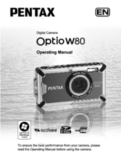 Pentax W80 Gunmetal Gray - Optio W80 Waterproof 12.1MP Digital Camera Operating Manual