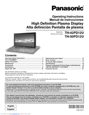 Panasonic TH-50PD12UK - 52IN Plasma HD 30K:1 720P Svid Cpnt Bnc Bkk HD16 Cbvs Rca Aud Operating Instructions Manual