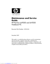 HP Dv9260nr - Pavilion - Core 2 Duo GHz Maintenance And Service Manual