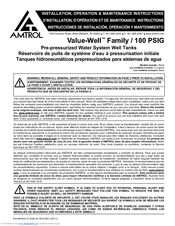 Amtrol Value-Well Famuly 100 PSIG Installation & Operation Manual