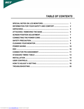 Acer T230H - Bmidh Wide Touch Screen Display Manuals