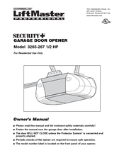 Chamberlain LiftMaster Professional Security+ 3265-267 Manuals