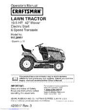 Craftsman 28907 - Lt 2000 19.5 HP/42" Lawn Tractor Manuals