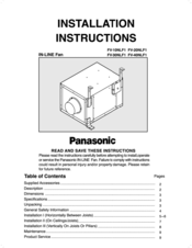 Panasonic Fv 40nlf1 Installation Instructions Manual Pdf