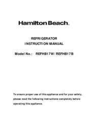 Hamilton Beach REFHB17B Manuals