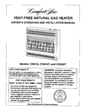 Comfort Glow Cgn18 Owner S Operation Manual And Installation