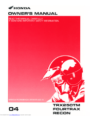 2018 Honda Recon Manual Trx250tm
