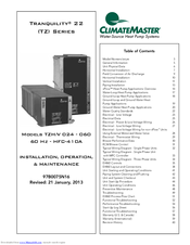 Climatemaster Tranquility TZV 024 Series Manuals
